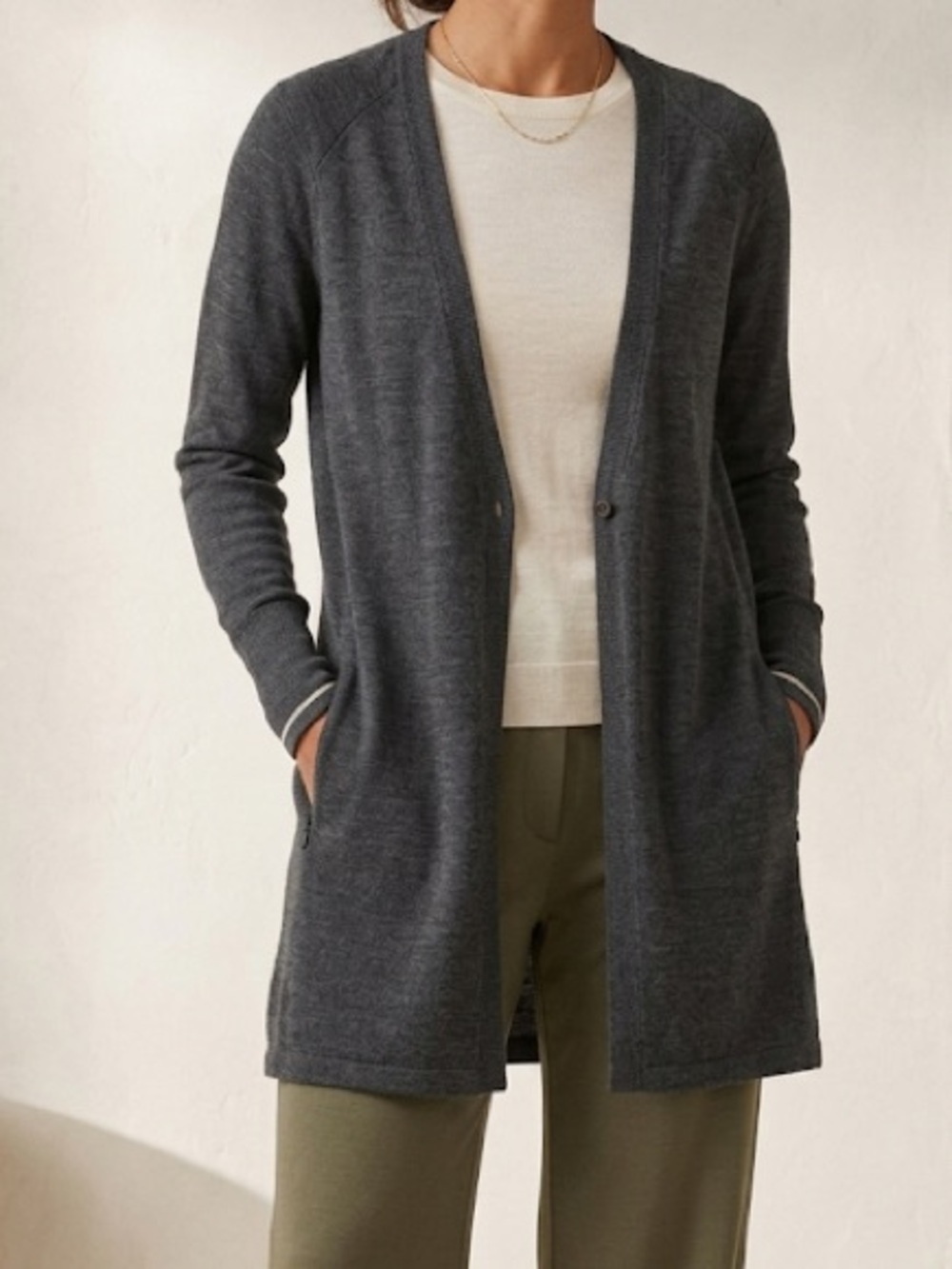 Icebreaker Womens Long Vneck Wool Cardigan Grey Size Medium
